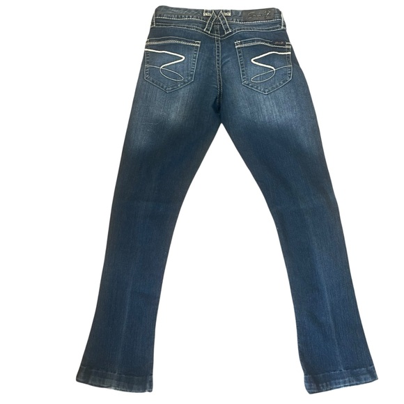 Seven 7 Women's Blue Coastal Cowgirl Bling Accents Boot Cut Big Stitch Jeans 28” - Picture 2 of 11